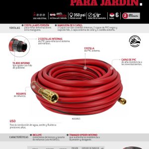 Manguera para jardín de 6 capas reforzada con conector metálico robusto 5/8", 100 m Urrea