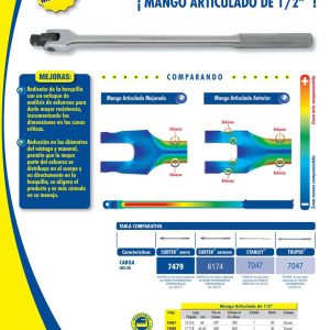 Mango articulado cromado para dado cuadro de 1/2", 15-3/4" Surtek