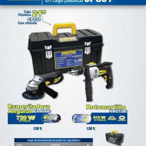 Juego combinado de herramienta con rotomartillo y esmeriladora 3 piezas, caja plástica Surtek