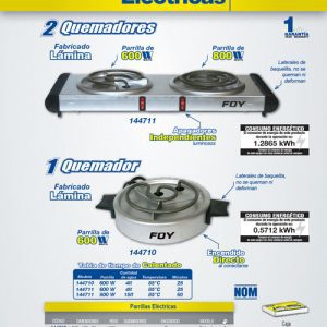 Parrilla eléctrica 1 quemador de lámina con asa Foy