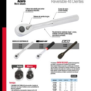 Matraca reversible fosfatizada, quick release, para dado cuadro de 3/8" Urrea