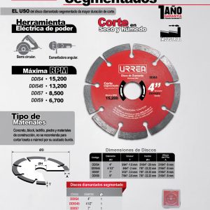 Disco de diamante segmentado, 4-1/2" Urrea