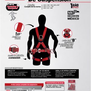 Arnés de seguridad de suspensión con cinturón, talla 36-40 Urrea