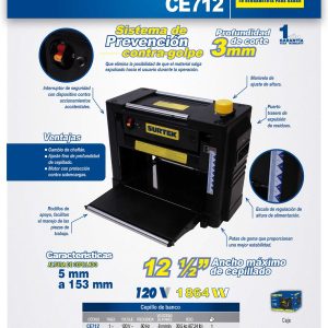 Cepillo estacionario 12" 2-1/2 HP 120 V, 8000 RPM Surtek