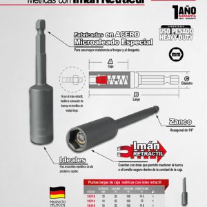 Punta de caja de poder con imán retráctil métrica hexágono de 1/4", 14 x 150 mm Urrea