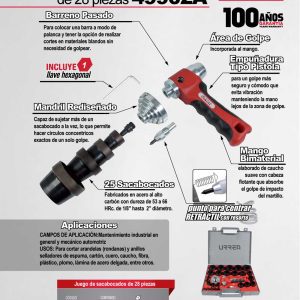 Juego de sacabocados con mango adaptador ergonónico de 1/8" a 2", 28 piezas Urrea