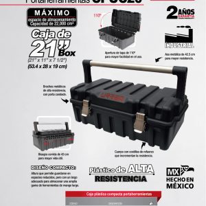 Caja portaherramientas plástica con broches metálicos color negro 21" x 11" x 7" Urrea