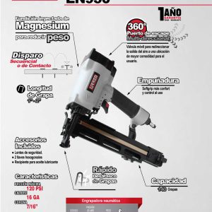 Engrapadora neumática calibre 16, corona 7/16", capacidad 1"-2", 100 grapas Urrea