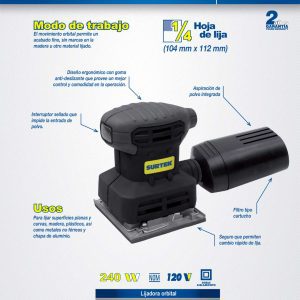 Lijadora orbital 1/4" 240 W 120 V, 13000 RPM Surtek