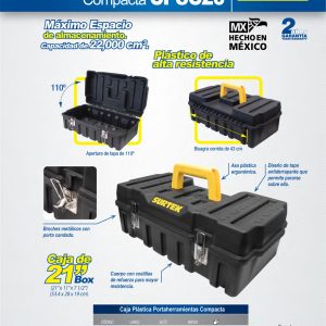 Caja portaherramientas plástica con broches metálicos color negro 21" x 11" x 7" Surtek