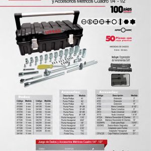 Juego de dados y accesorios cuadro de 1/4" y 1/2" métrico, 51 piezas Urrea