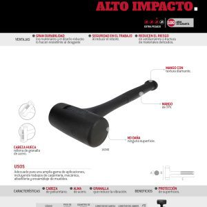 Mazo de golpe seco tapas fijas de alto impacto con mango Rubber grip de 12-1/8", 52 oz Urrea