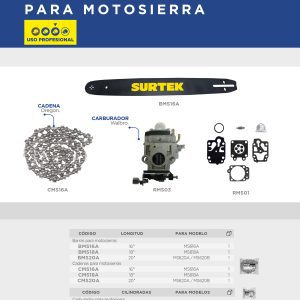 Carburador para motosierra 38cc, 45cc, 52cc Surtek