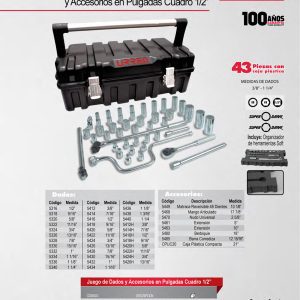 Juego de dados y accesorios cuadro de 1/2" en pulgadas, 43 piezas Urrea