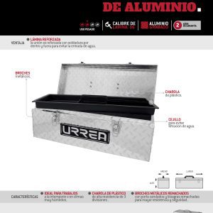 Caja portaherramientas de aluminio 24" x 9" x 9" con charola plástica Urrea
