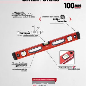 Nivel anti-impacto acanalado tipo "V" 48" de aluminio Urrea