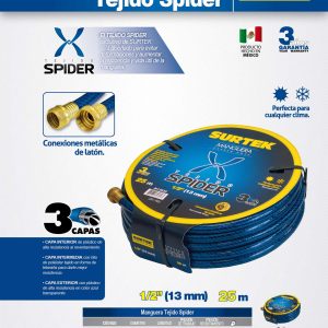 Manguera para jardín tejido spider con conector metálico 1/2", 25 m Surtek