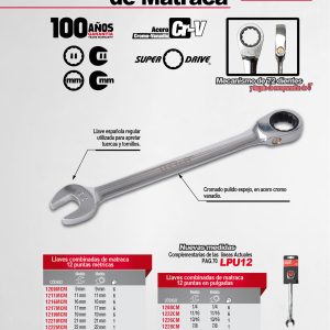 Llave combinada pulido espejo de matraca en pulgadas, 12 puntas, 15/16" Urrea