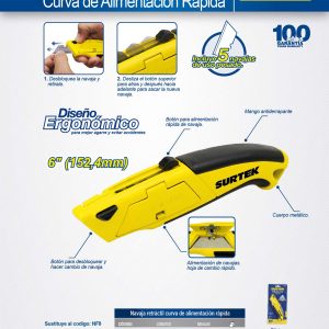 Navaja utilitaria retráctil reforzada con grip de 6" Surtek