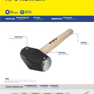 Marro tipo nevada con mango corto de madera de 12", 4 lb Foy