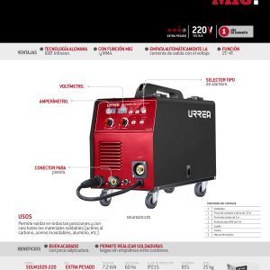Soldadora inverter para uso con microalambre de 1 fase 220 V, 200 A Urrea