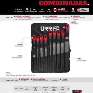 Juego de limas combinadas con mango bimaterial, 9 piezas Urrea