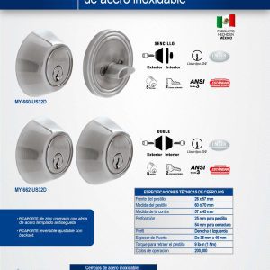 Cerrojo residencial función sencilla, acero inoxidable, llave estándar, en caja Prolok