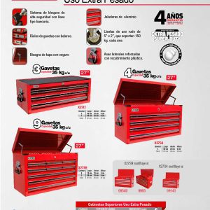 Gabinete superior 9 gavetas color rojo serie X 27" Urrea