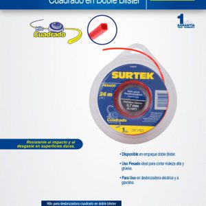 Nailon cuadrado para desbrozadora, 3.7 mm x 24 m Surtek