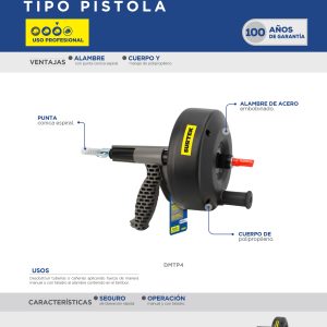 Destapacaños manual tipo pistola para taladro 4.5 m Surtek