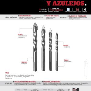 Juego de brocas para vidrios y azulejos, 4 piezas Urrea