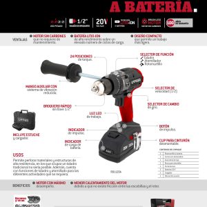 Rotomartillo de impacto 1/2" a batería Litio-ion 20 V, 70 Nm Urrea