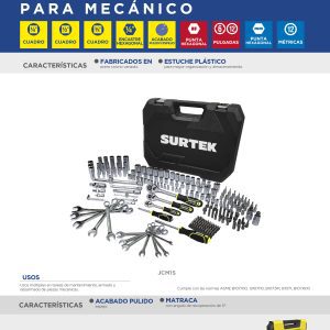 Juego combinado de herramienta para mecánico 214 piezas, con maletín plástico Surtek