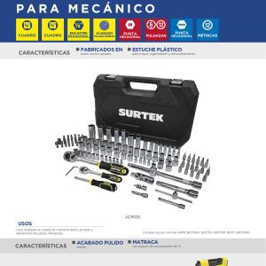 Juego combinado de herramienta para mecánico 106 piezas, con maletín plástico Surtek