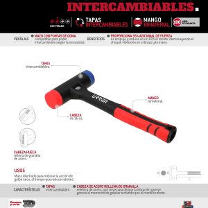 Mazo de golpe seco con mango Rubber grip tapas intercambiables 16 oz Urrea