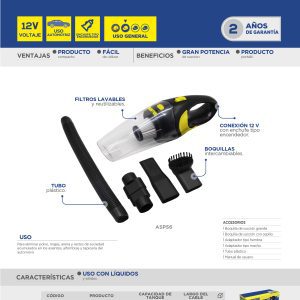 Aspiradora portátil para automóvil 600 ml, 12 V Surtek