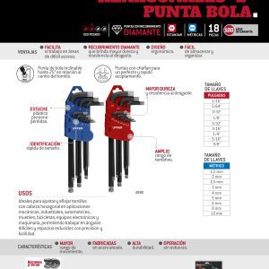 Juego de llaves hexagonales tipo "L" punta de bola diamante, combinadas, 18 piezas Urrea