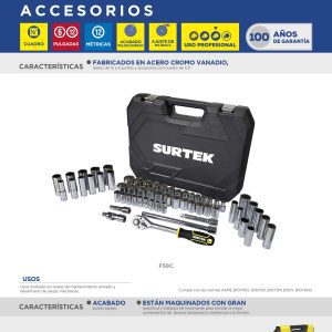 Juego de dados y accesorios cuadro de 1/2" combinado, 60 piezas Surtek