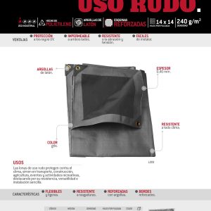Lona de polietileno para uso rudo color gris, 12 x 17 m Urrea