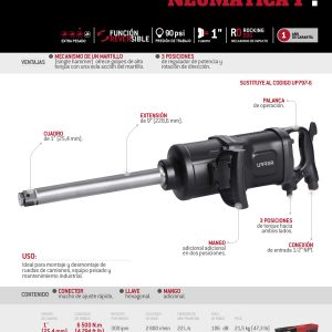 Pistola de impacto neumática cuadro de 1" 4,500 Ft-lb con extensión 9" sistema twin hammer Urrea