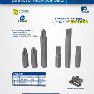 Juego de puntas de impacto combinadas intercambiables para destornillador D10,6 pz en cajP Surtek