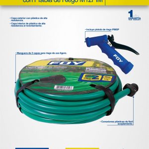 Manguera para jardín lisa con pistola para riego 2 capas 1/2", 10 m Foy