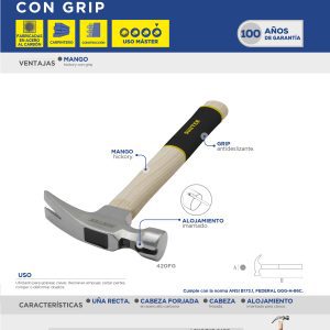 Martillo de uña recta con cabeza fresada con mango de madera, 24 oz Surtek