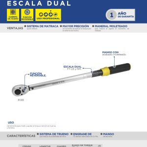 Torquímetro de trueno una escala dual cuadro de 3/4", 100-600 Nm (74-442.5 ft-lb) Surtek
