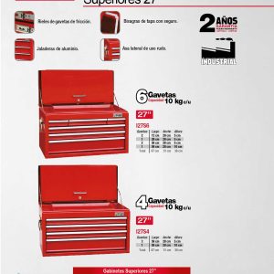 Gabinete superior con 4 gavetas color rojo 27" serie I Urrea