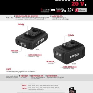 Batería Litio-ion 20 V, 4 Ah Urrea