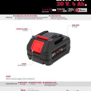 Batería Litio-ion 20 V, 4 Ah Urrea