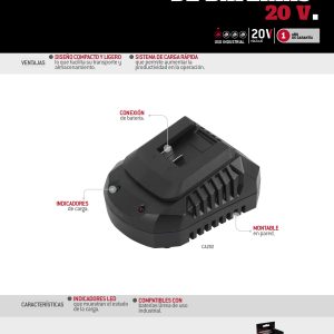 Cargador de baterías 20 V, 4 Ah Urrea