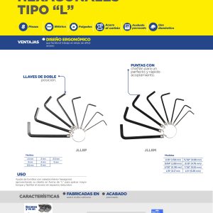 Juego de llaves hexagonales tipo "L", métricas, 8 piezas en argolla Foy