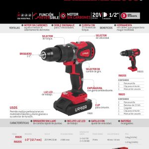 Rotomartillo de impacto 1/2" a batería Litio-ion 20 V, 70 Nm sin batería Urrea